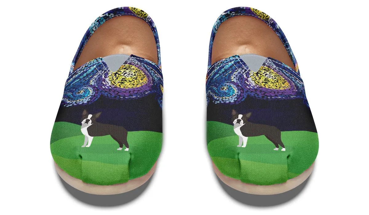 Starry Night Boston Terrier Casual Shoes