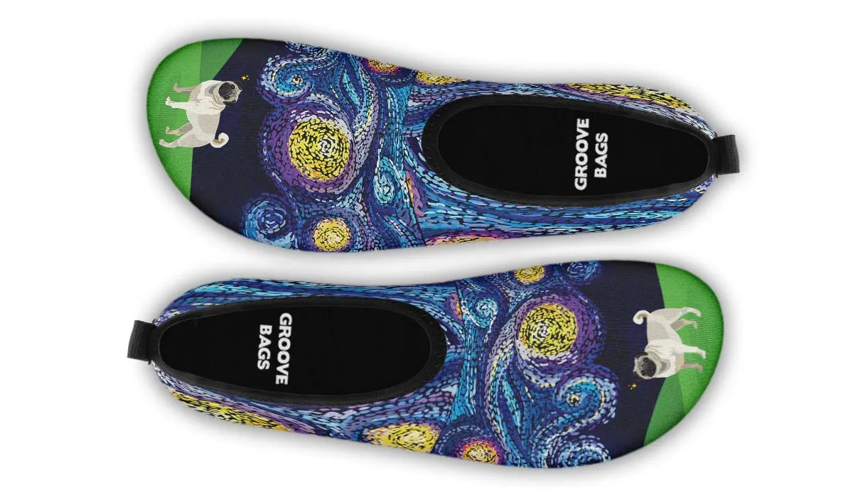 Starry Night Pug Aqua Barefoot Shoes