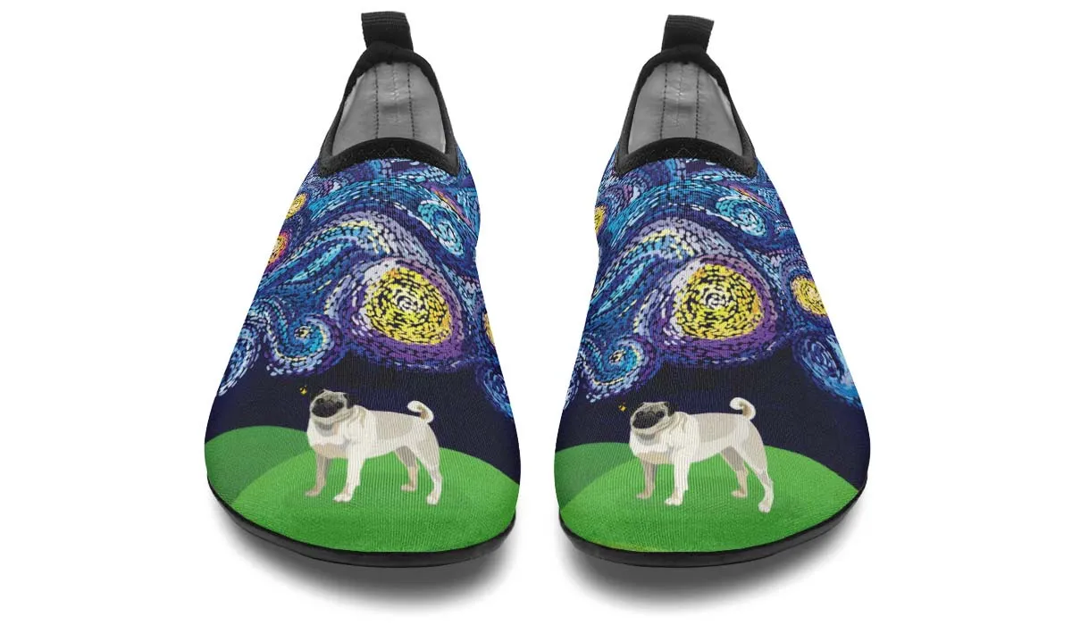 Starry Night Pug Aqua Barefoot Shoes