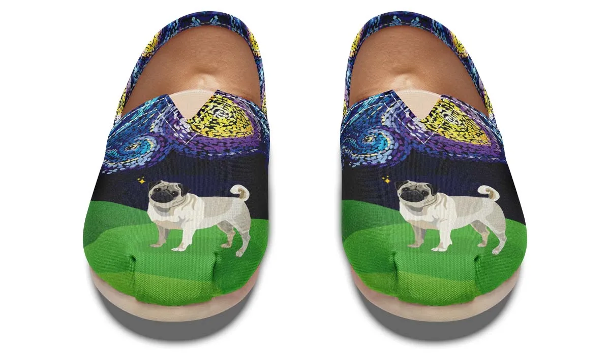 Starry Night Pug Casual Shoes