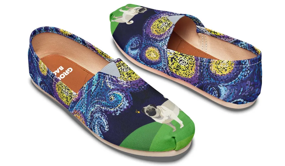Starry Night Pug Casual Shoes