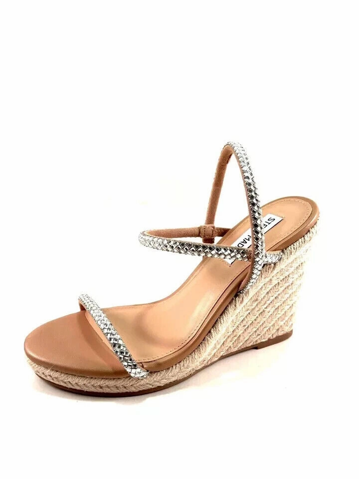 Steve Madden Udell-R Sandals Women's US 8.5 Silver Wedge Heel Espadrille KHD1137