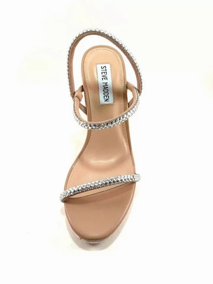 Steve Madden Udell-R Sandals Women's US 8.5 Silver Wedge Heel Espadrille KHD1137