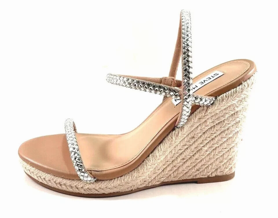 Steve Madden Udell-R Sandals Women's US 8.5 Silver Wedge Heel Espadrille KHD1137