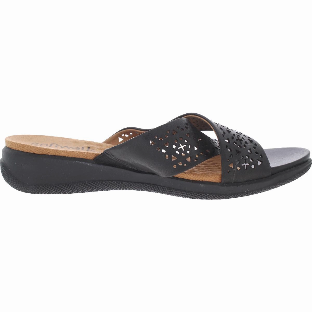 Tillman Womens Leather Cross Strap Slide Sandals