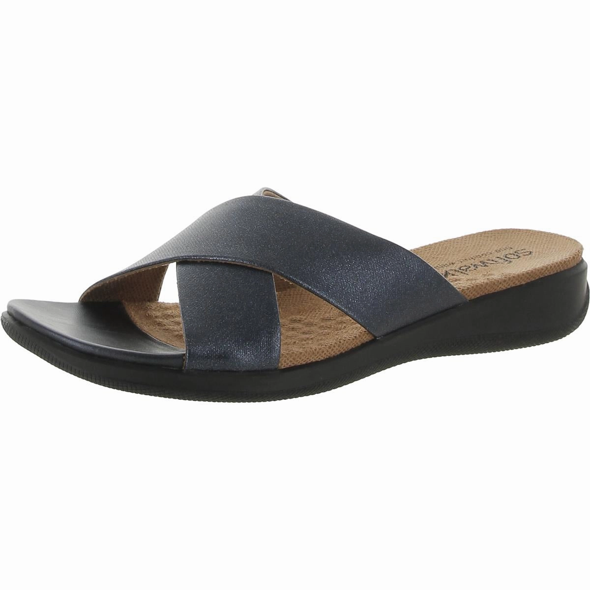 Tillman Womens Leather Cross Strap Slide Sandals