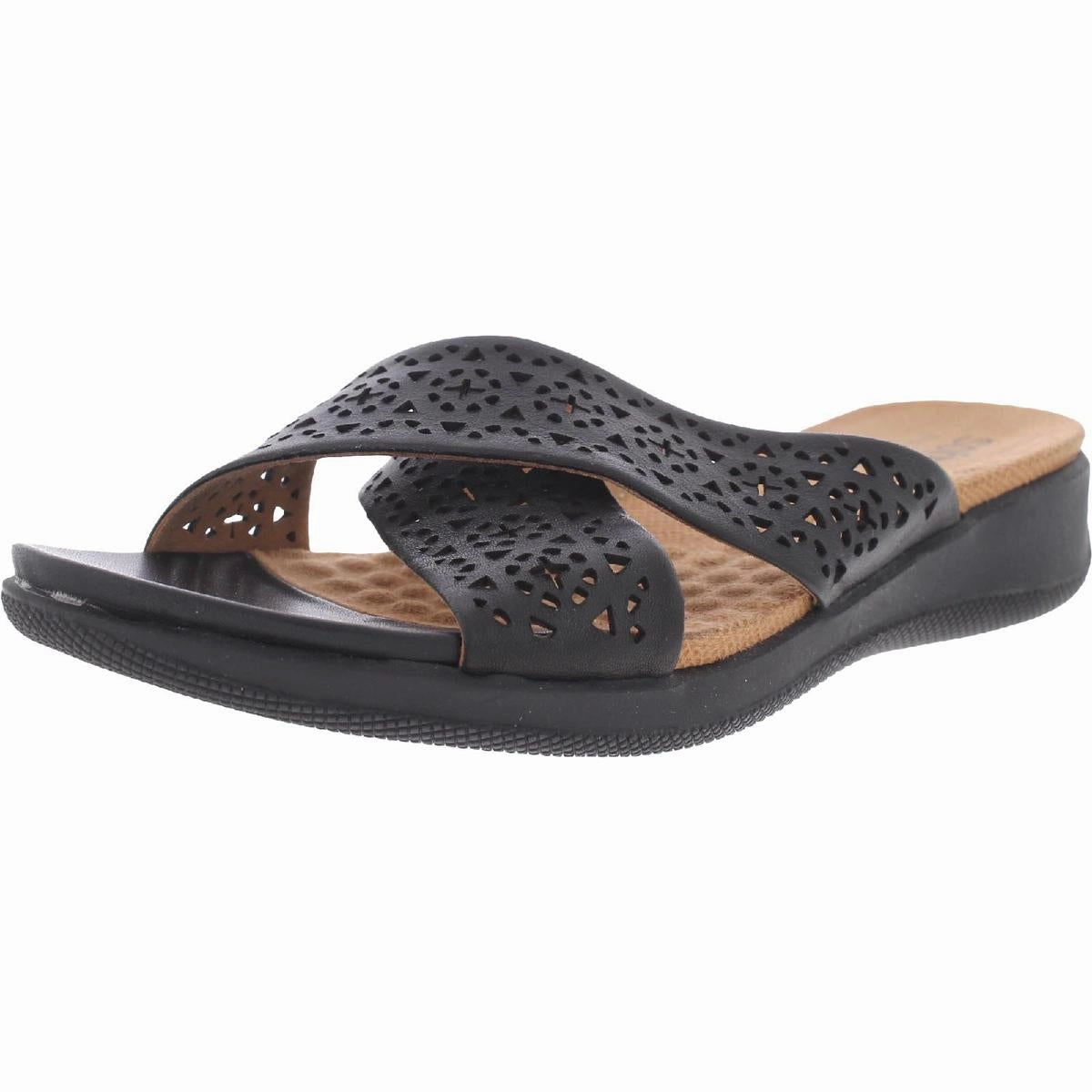 Tillman Womens Leather Cross Strap Slide Sandals