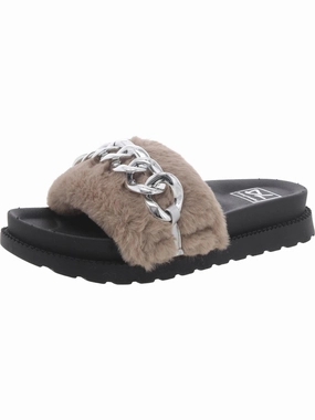 TRAVERZ Womens Faux Fur Comfy Slide Sandals