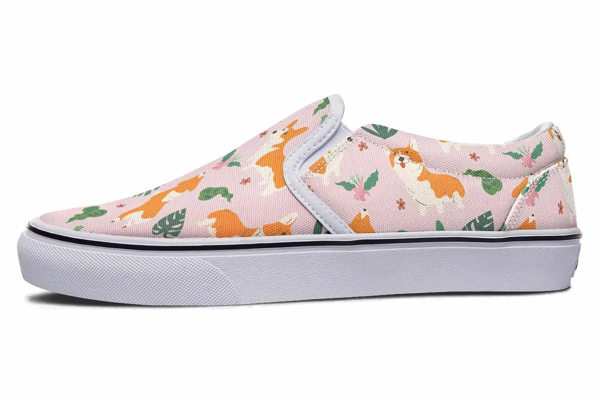 Tropical Corgi Slip-On Shoes