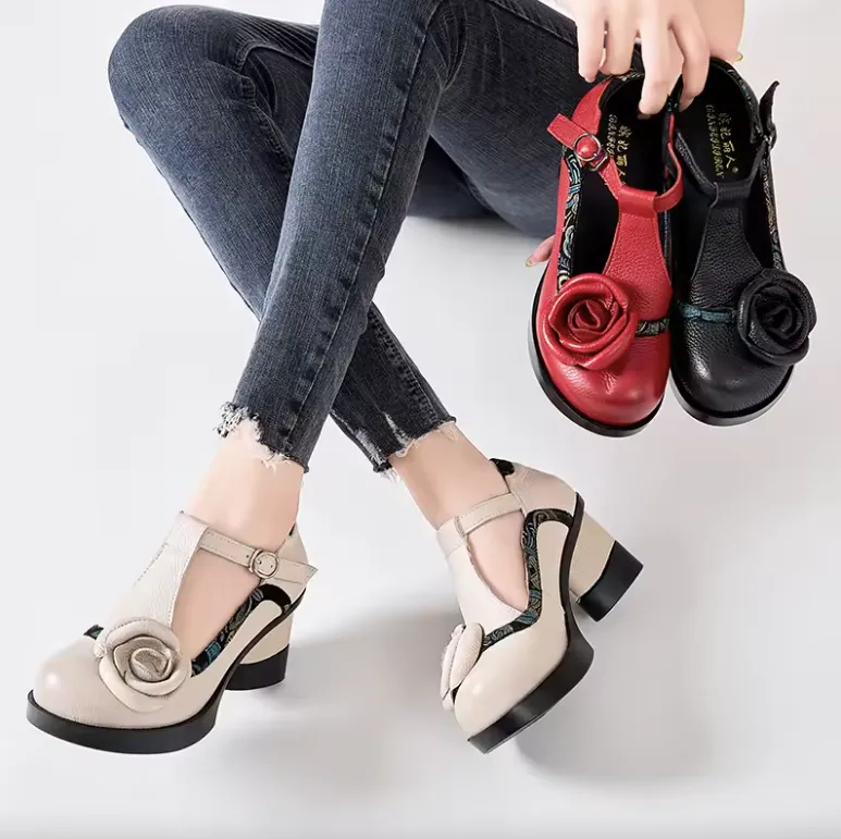 USS Shoes Eva Women's Buckle Strap Flower Pumps