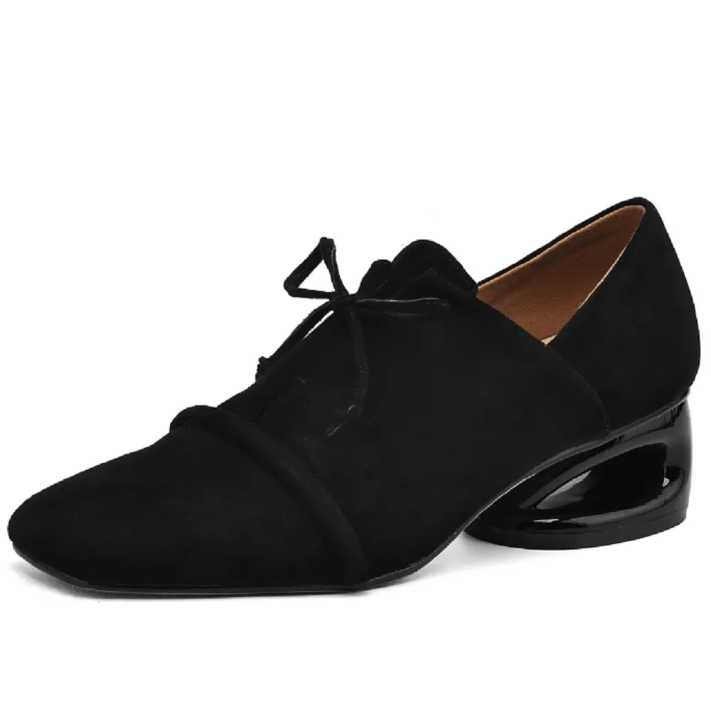 USS Shoes Mile Women's Square Toe Low Heel Suede Leather Pumps