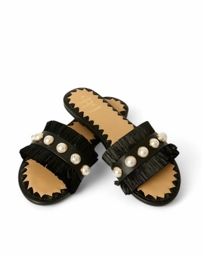 Valentina Fringe Slide Sandal In Black