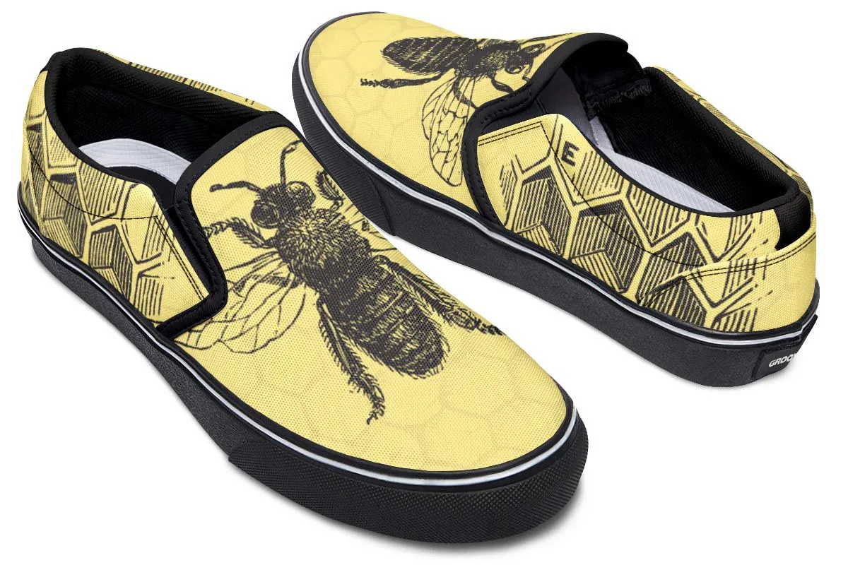 Vintage Bee Diagram Slip-On Shoes