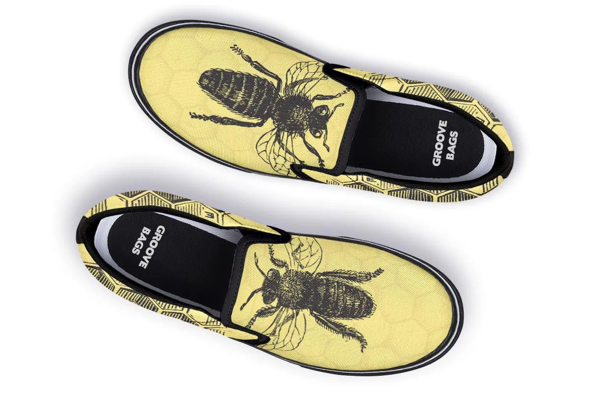 Vintage Bee Diagram Slip-On Shoes