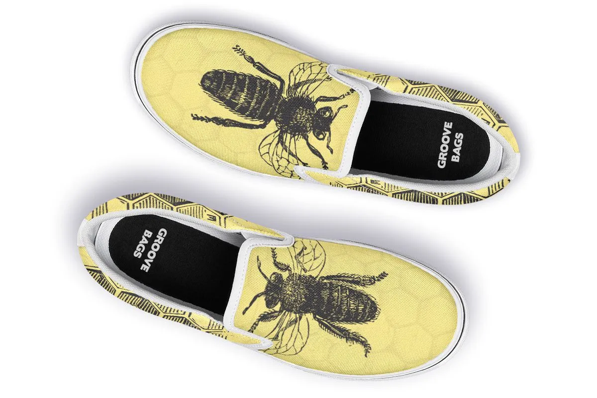 Vintage Bee Diagram Slip-On Shoes