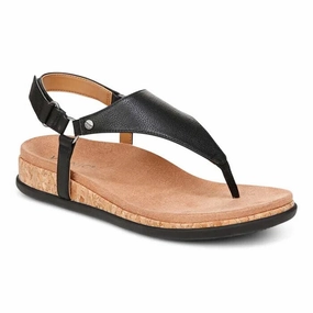 Vionic Kirra II I8691l2001 Slingback Womens 12 Black Leather Thong Sandal FZP194