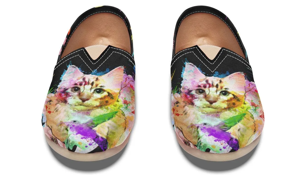 Watercolor Cat Maine Coon Casual Shoes