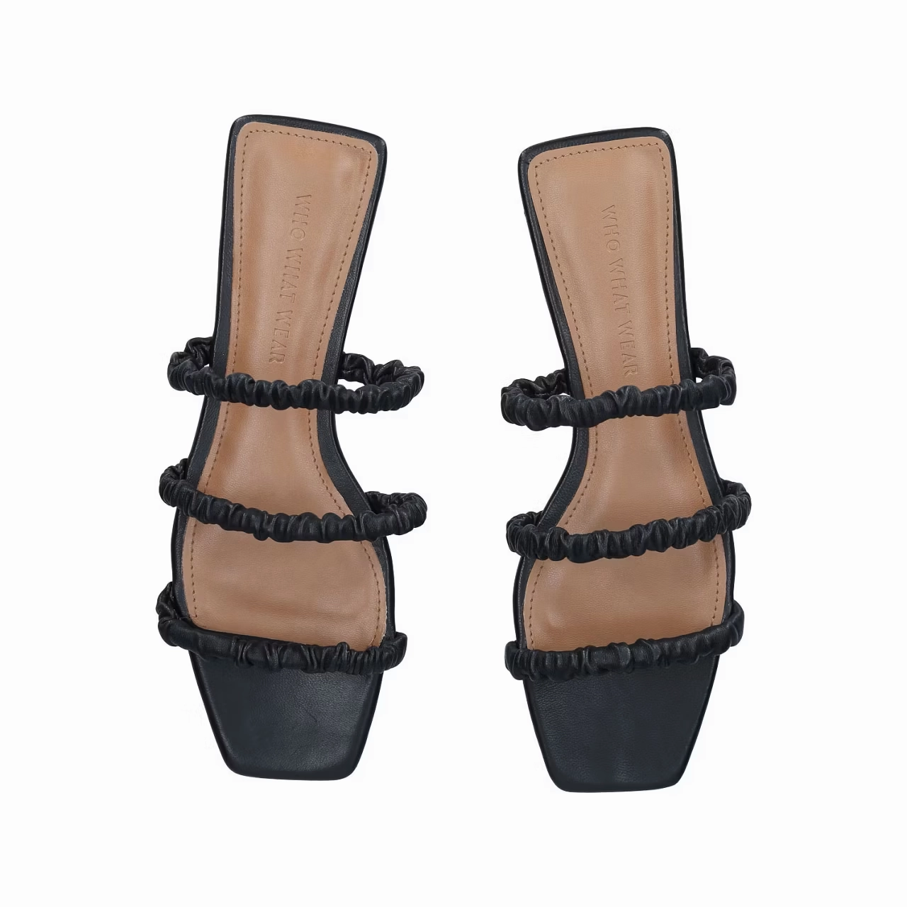Who What Wear Zela Sandals Women's US 8 Black Leather Square Toe Slip-On KHD730