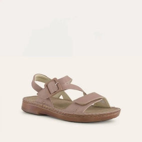 Women's Castelo Sandals - Wide In Khaki Beige Leather