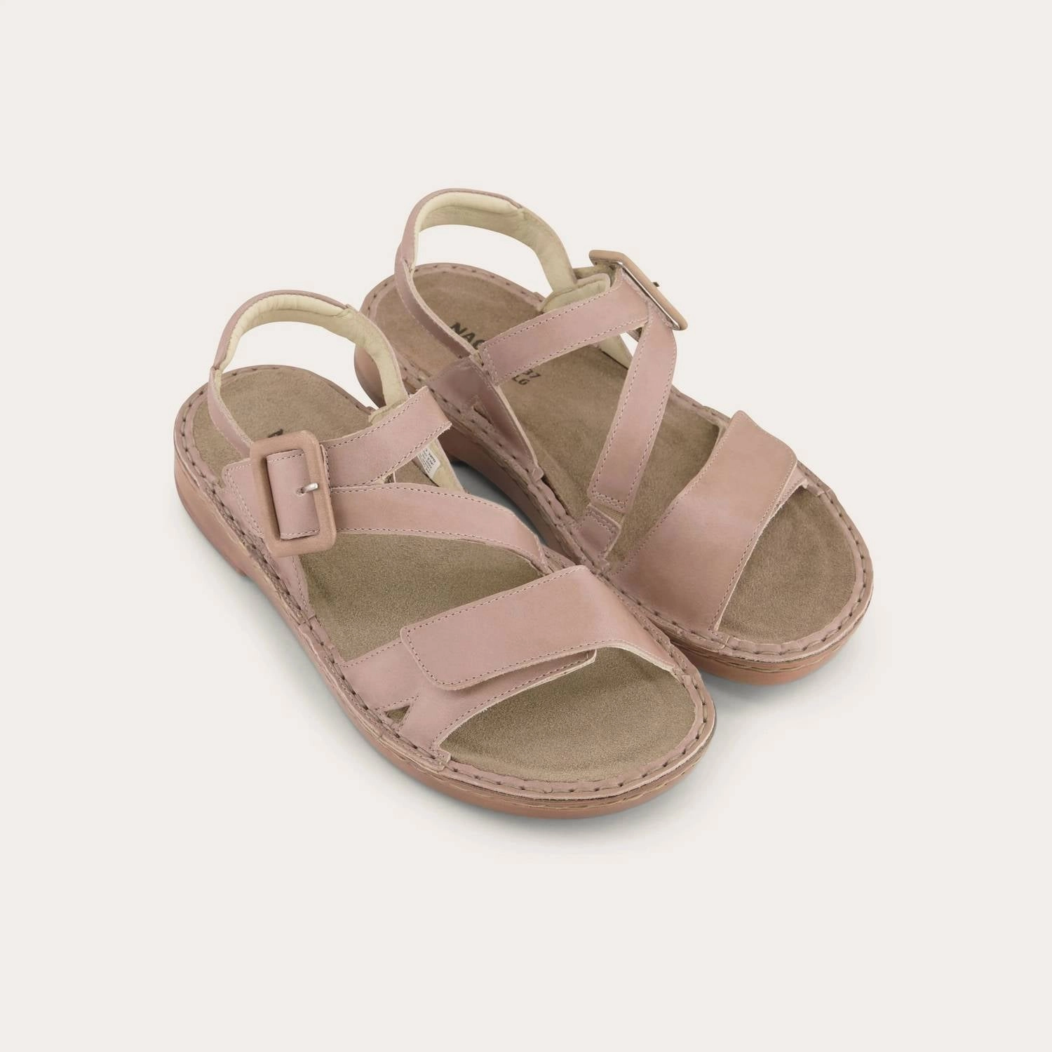Women's Castelo Sandals - Wide In Khaki Beige Leather