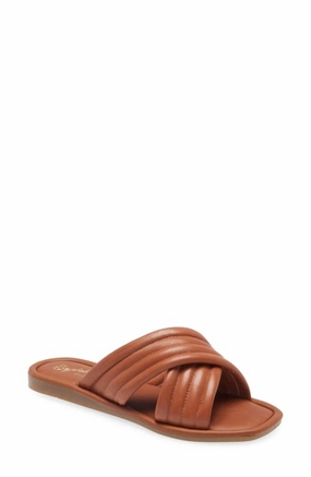Women's Cross Slip-On Flat Sandals In Tan