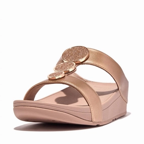 Women's Halo Bead Circle Metallic H-Bar Slides In Rose Gold