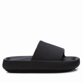Women's Rubber Flat Sandals In Black