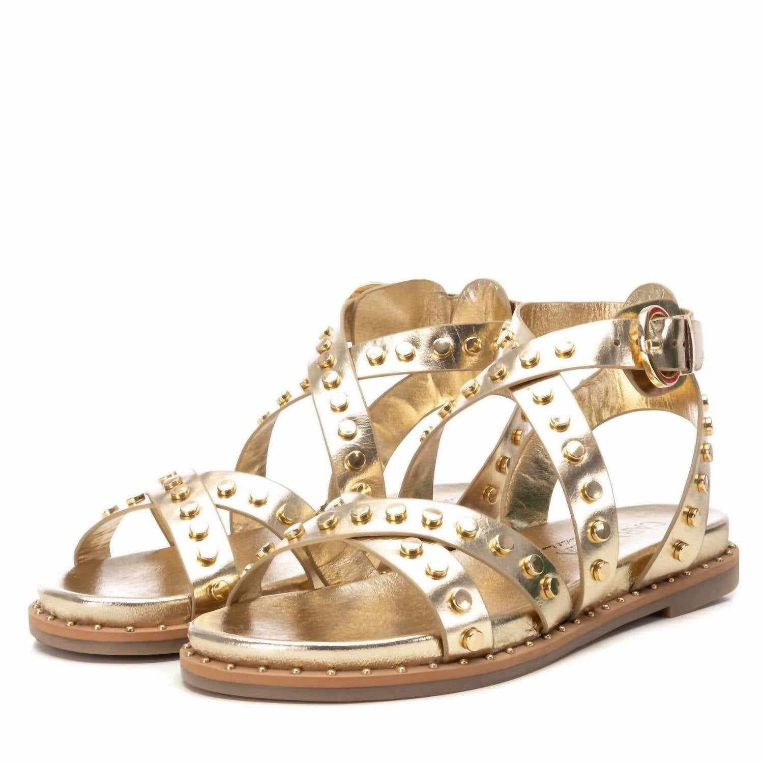 Women's Strapy Flat Sandals In Gold