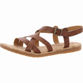 Womens Buckle Faux Leather Strappy Sandals