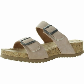 Womens Cork Faux Leather Slide Sandals