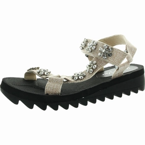 Womens Embellished Woven Platform Sandals