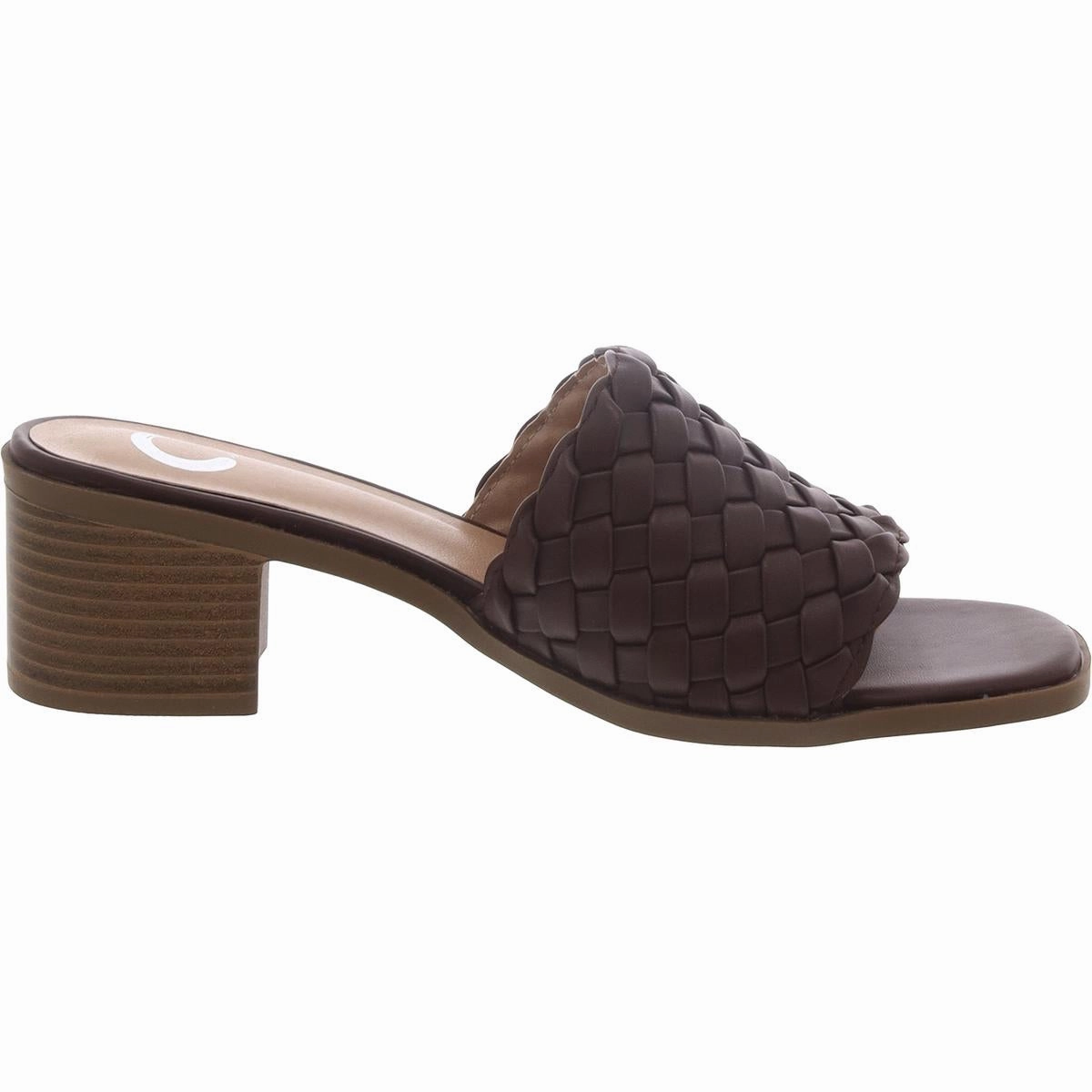 Womens Faux Leather Block Heel Slide Sandals