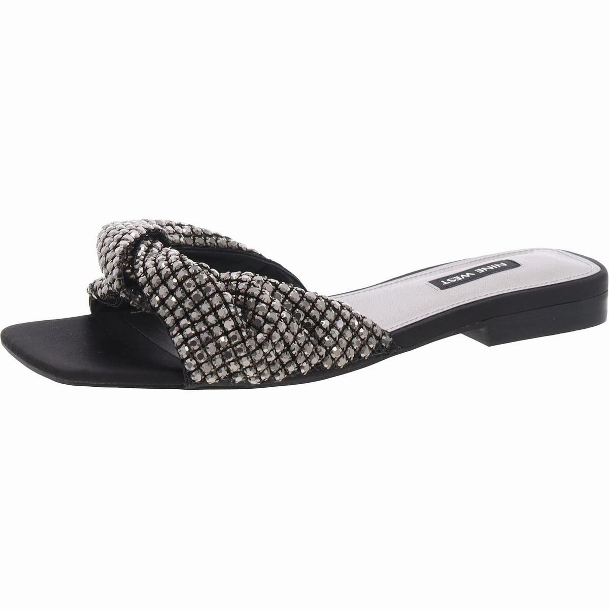 Womens Faux Leather Embellished Slide Sandals