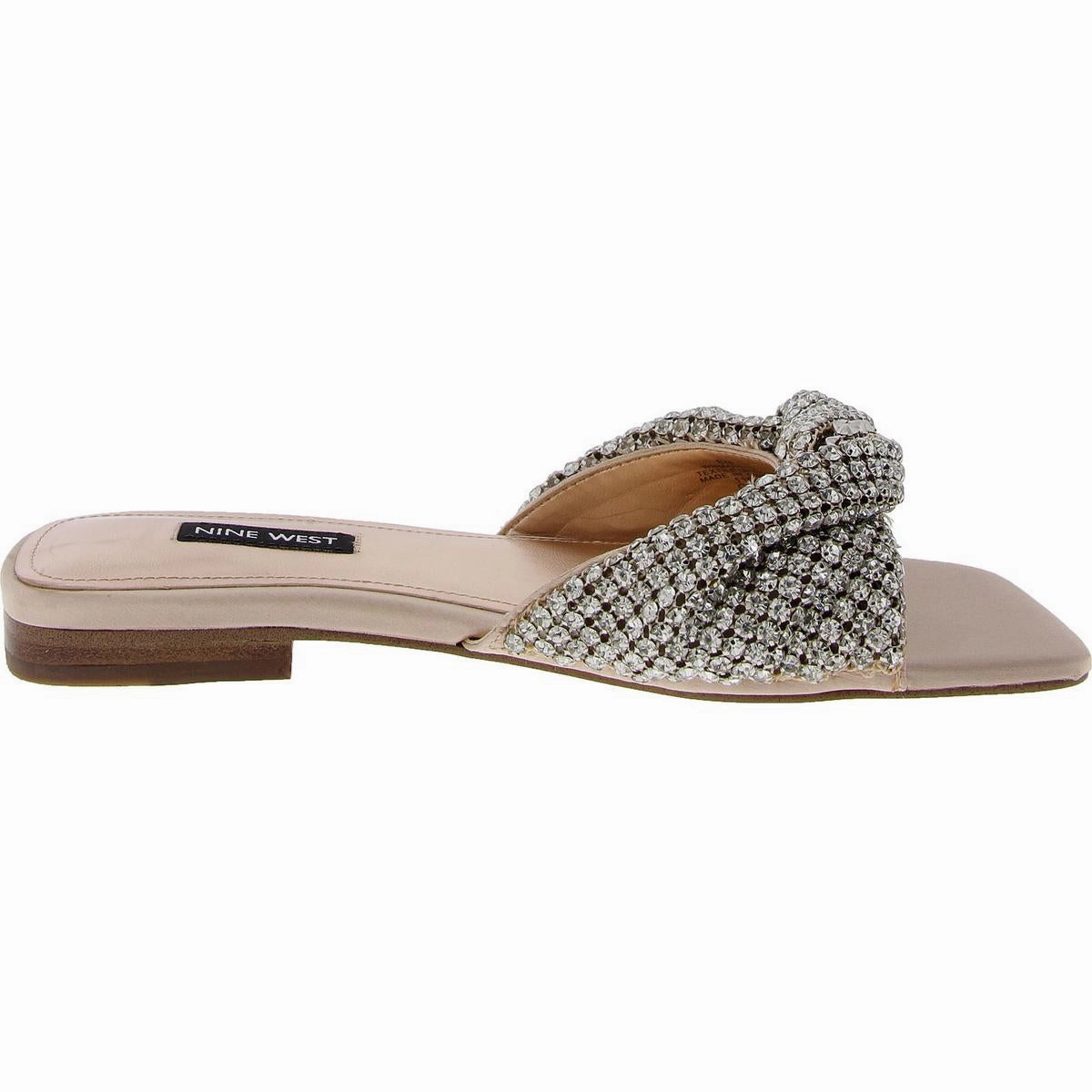 Womens Faux Leather Embellished Slide Sandals