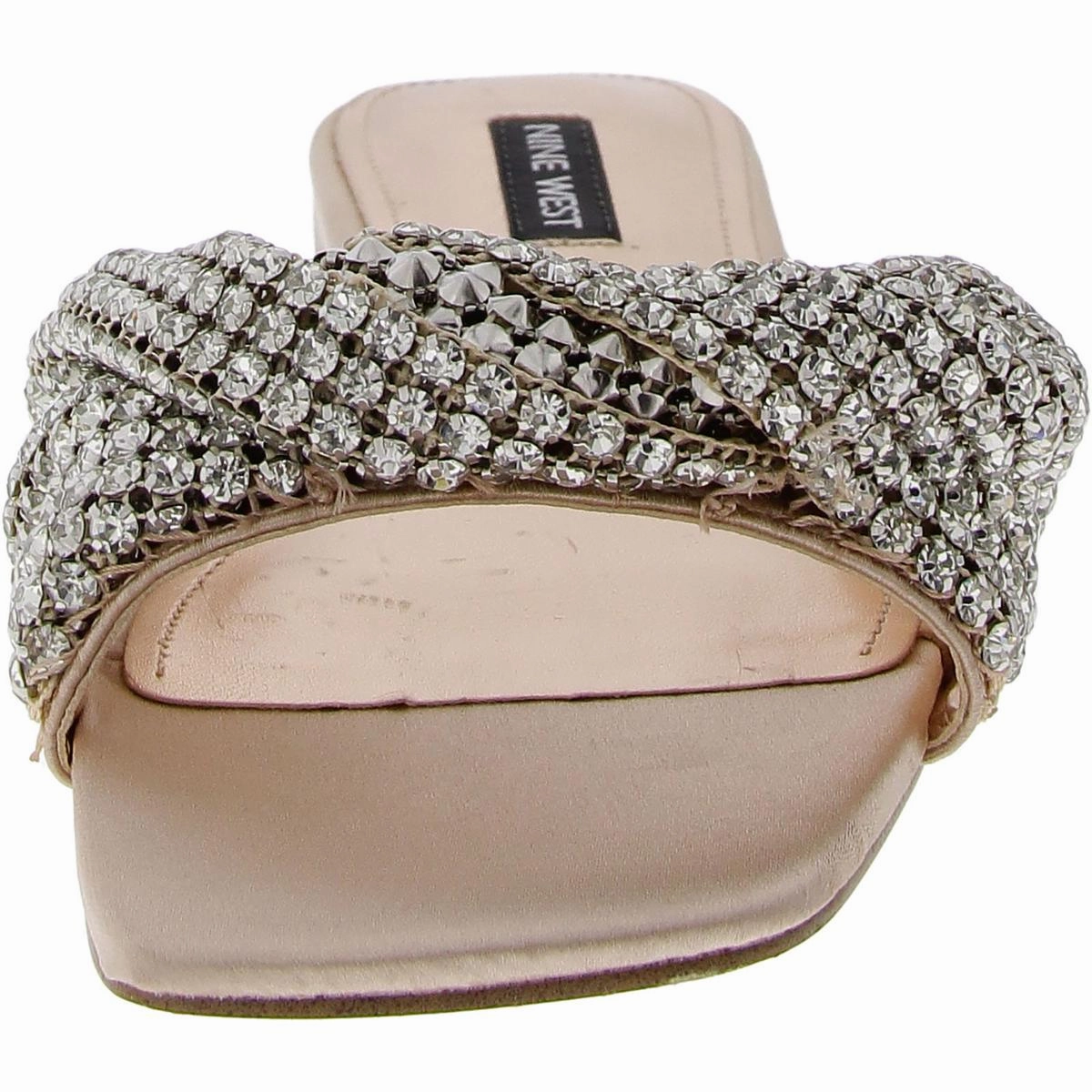 Womens Faux Leather Embellished Slide Sandals