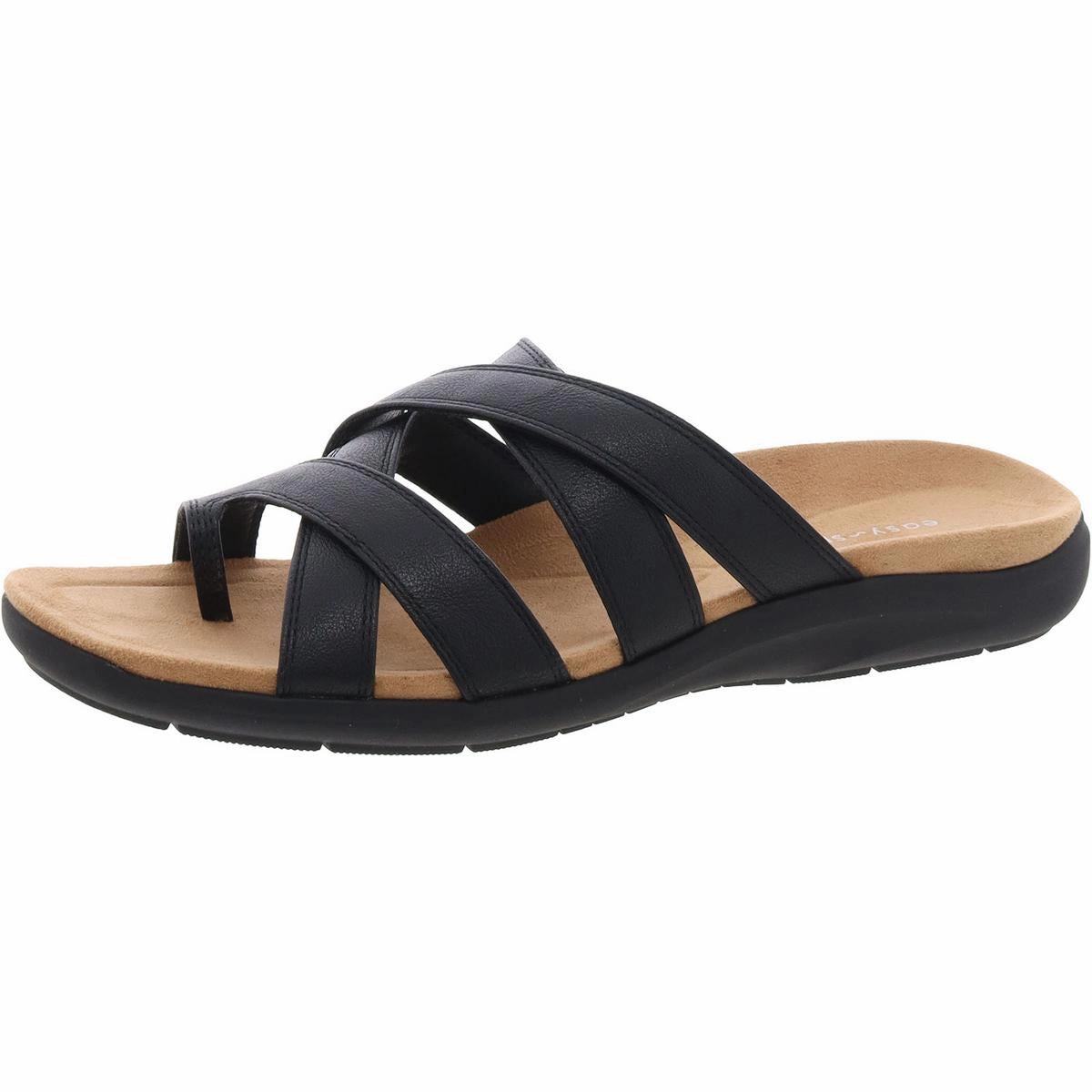 Womens Faux Leather Toe Loop Wedge Sandals