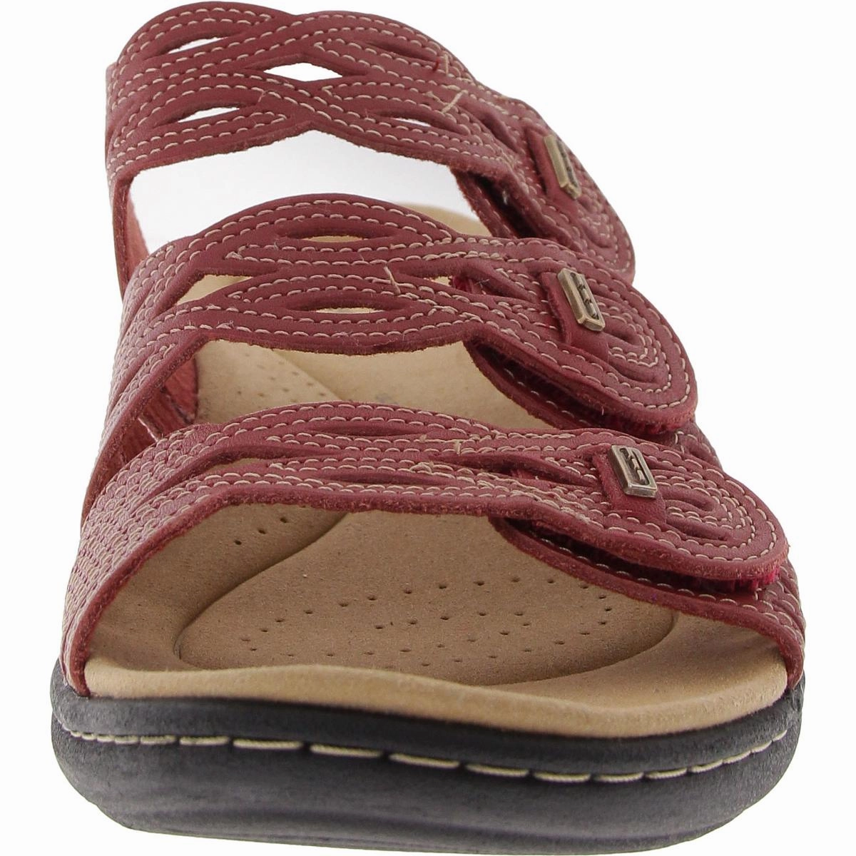 Womens Laser Cut Leather Slide Sandals