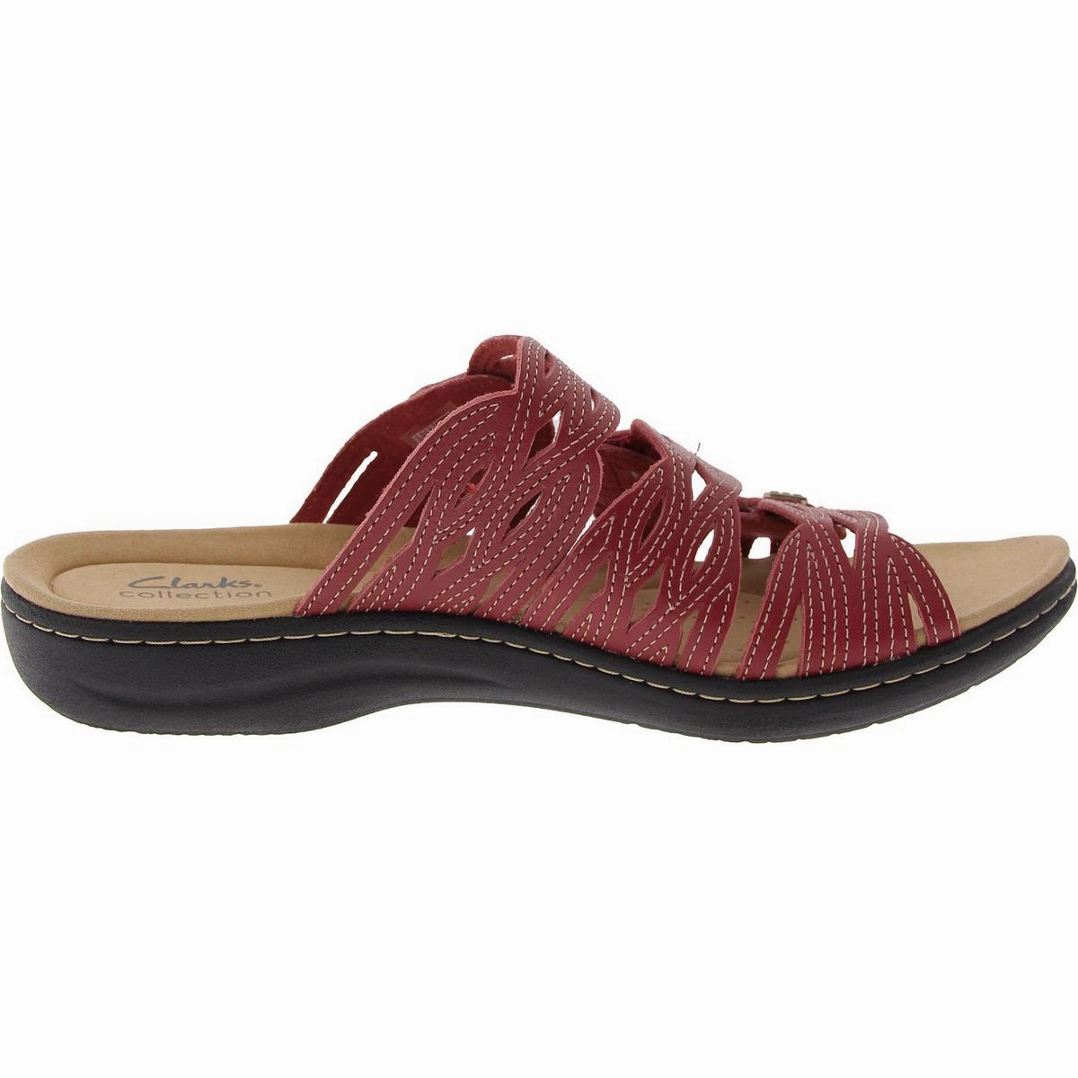 Womens Laser Cut Leather Slide Sandals