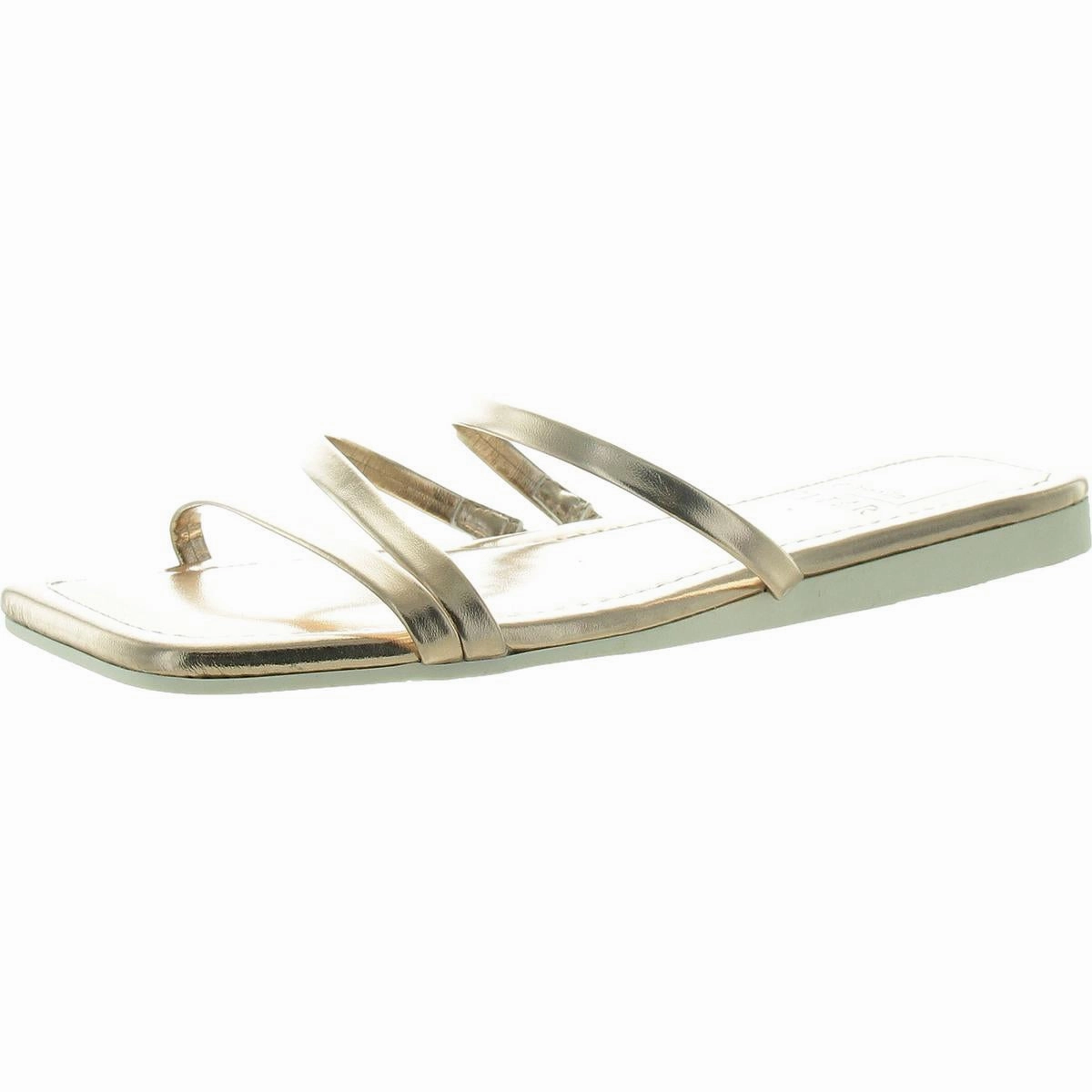 Womens Metallic Faux Leather Slide Sandals