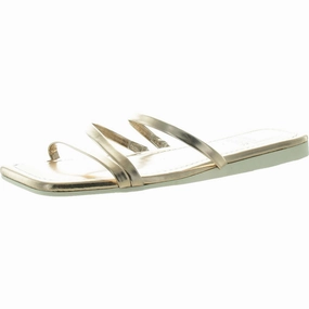 Womens Metallic Faux Leather Slide Sandals