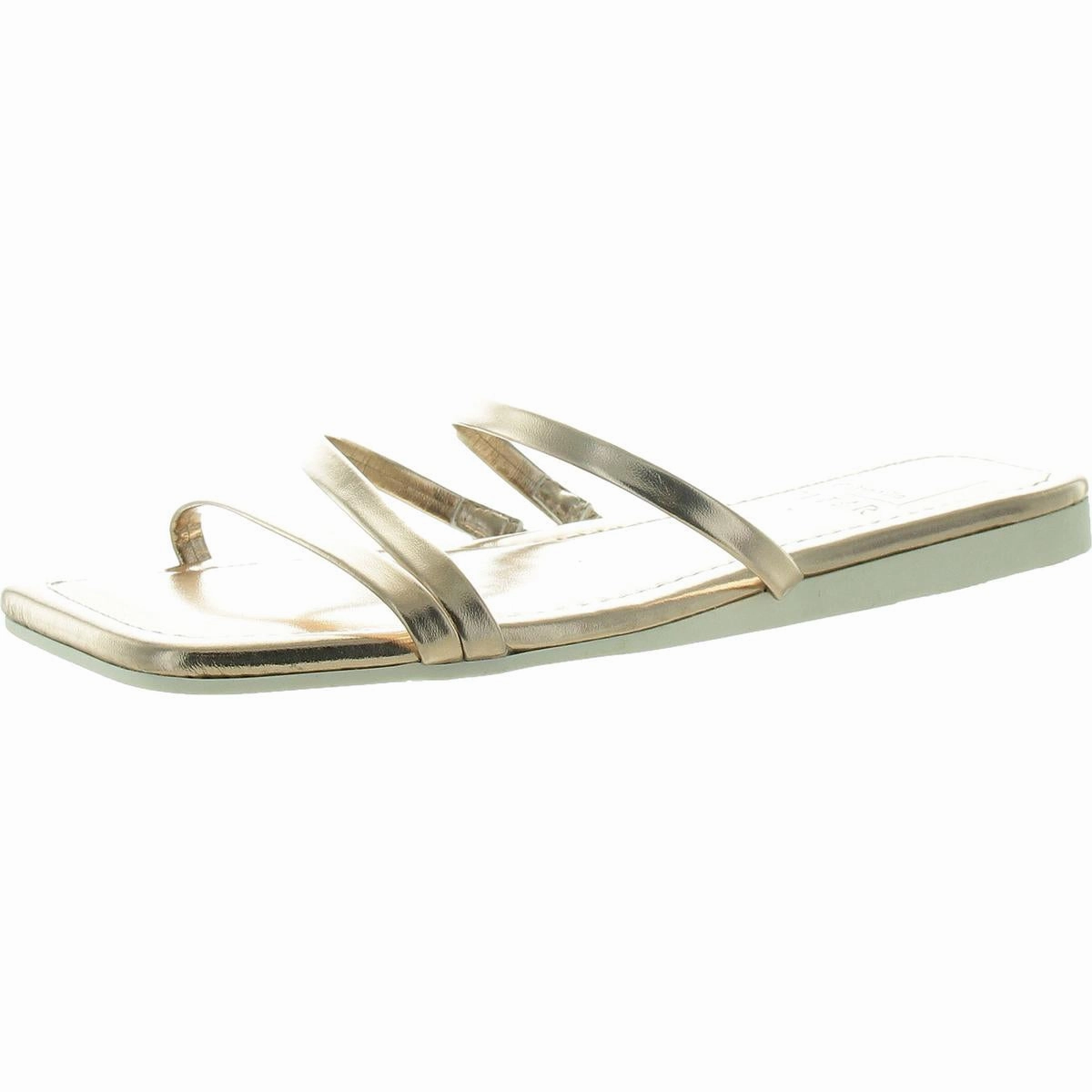 Womens Metallic Faux Leather Slide Sandals