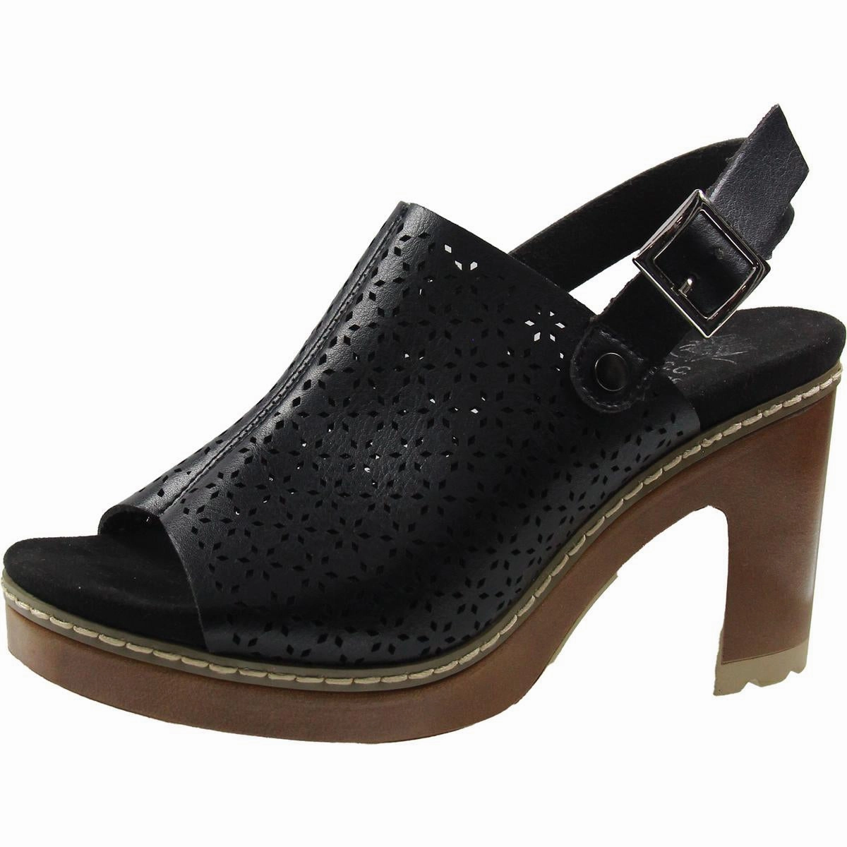 Womens Perforated Faux Leather Platform Sandals