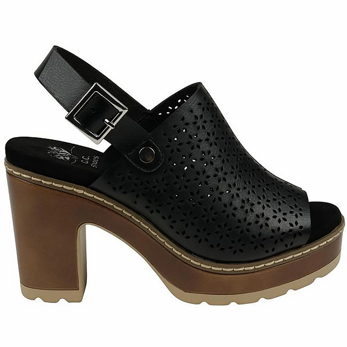Womens Perforated Faux Leather Platform Sandals