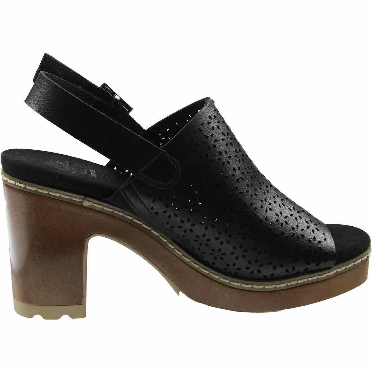 Womens Perforated Faux Leather Platform Sandals
