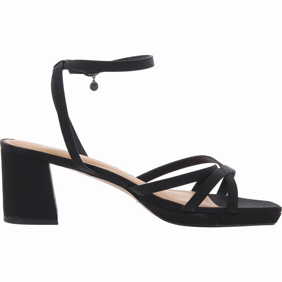 Womens Strappy Satin Block Heel