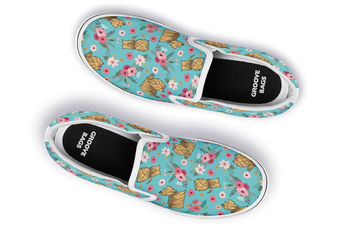 Yorkshire Terrier Flower Slip-On Shoes
