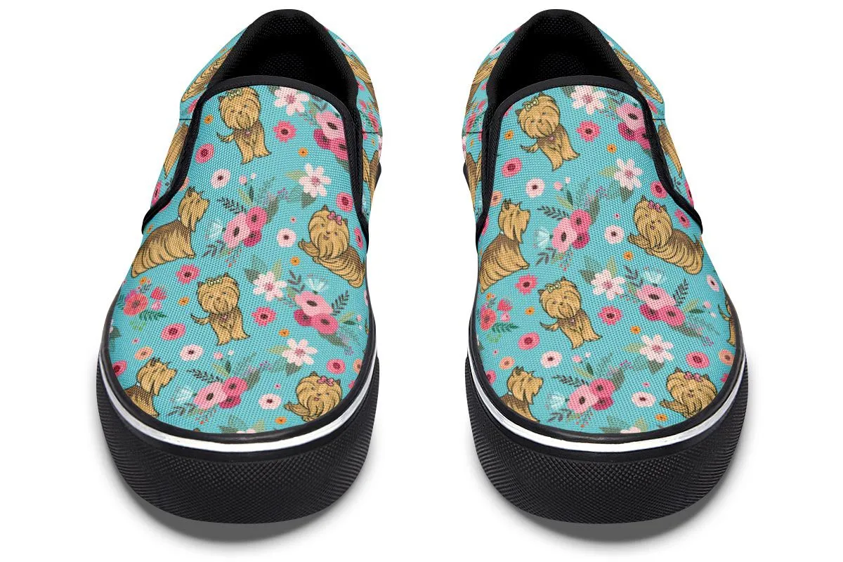 Yorkshire Terrier Flower Slip-On Shoes