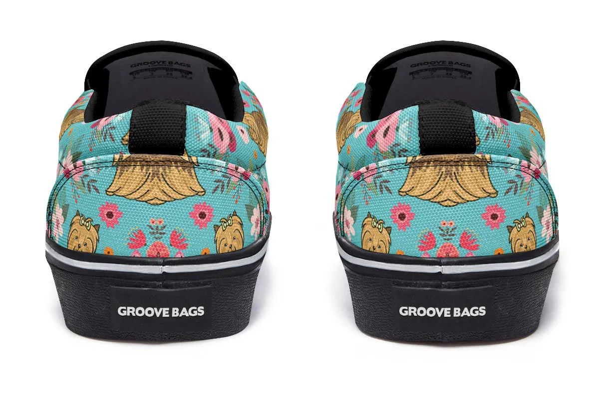 Yorkshire Terrier Flower Slip-On Shoes