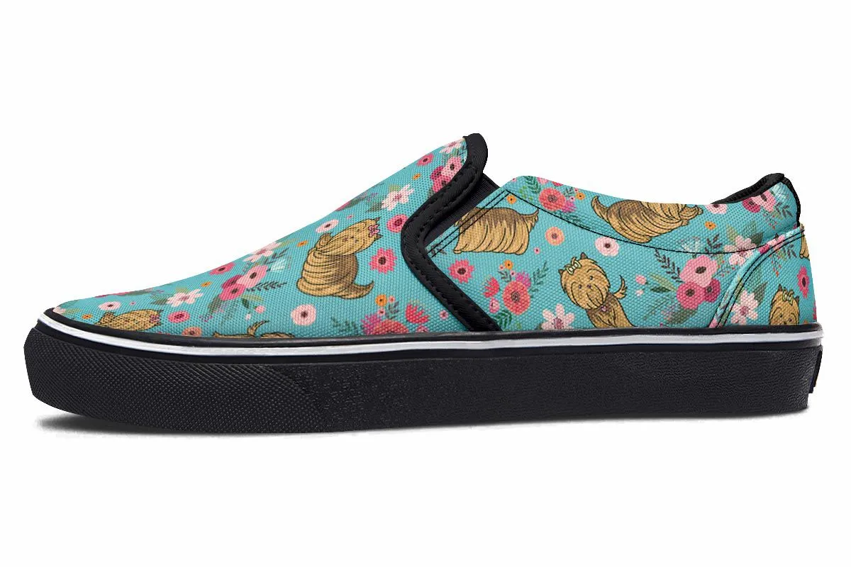 Yorkshire Terrier Flower Slip-On Shoes