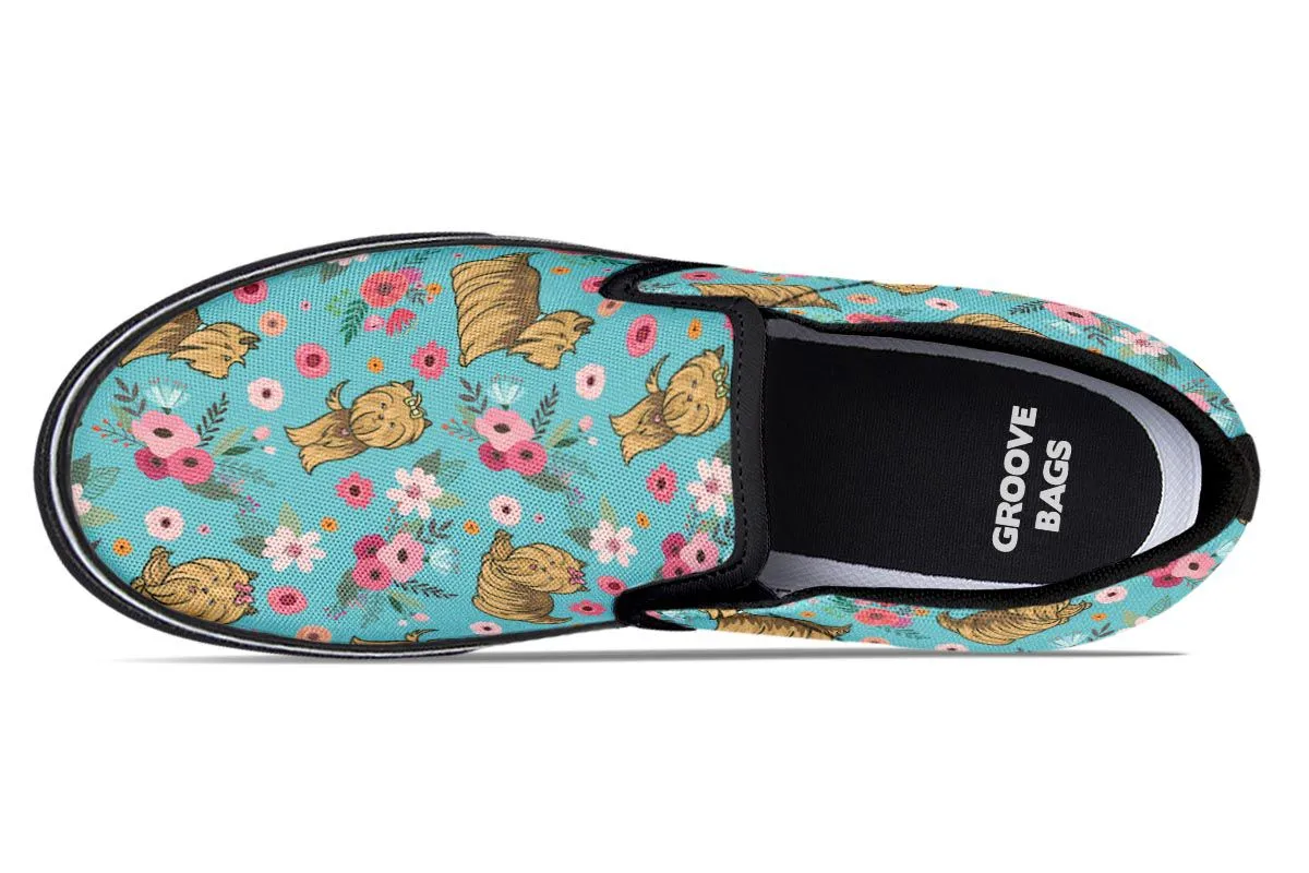 Yorkshire Terrier Flower Slip-On Shoes